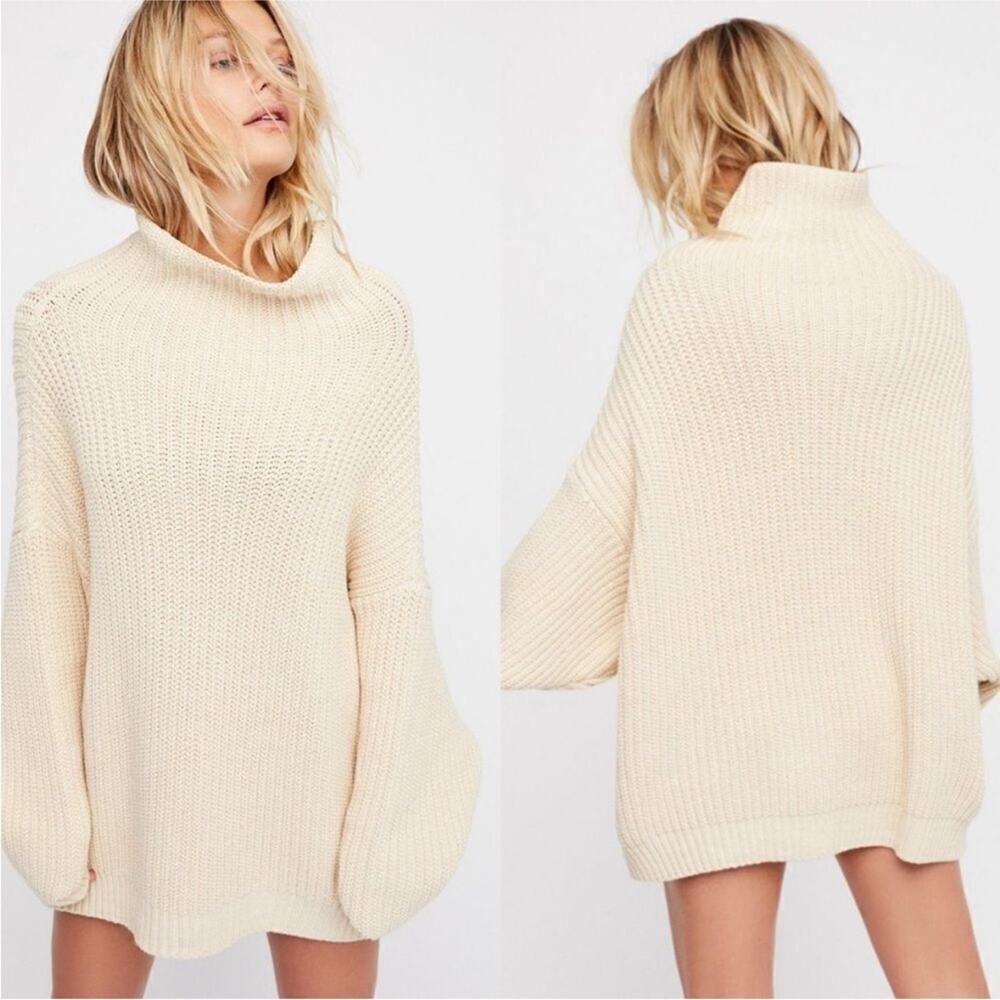 Free People Swim Too Deep Pullover Sweater in Ivory Size XL Oversized Knit